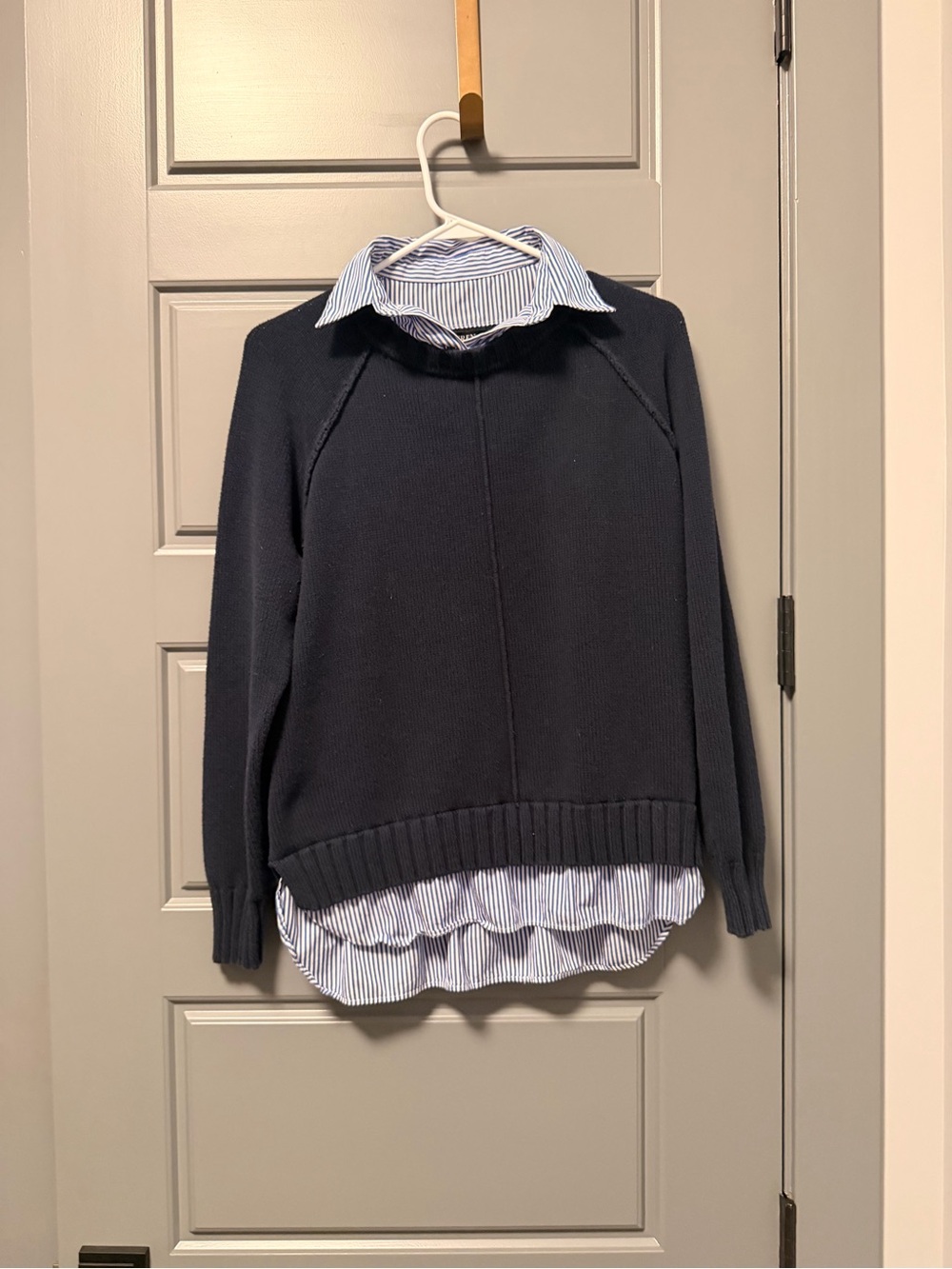 Lauren Ralph Lauren Black Label Navy Crewneck Two-In-One Design Sweater LARGE